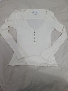 Elizabeth And James Ivory Waffle Henley Long Sleeve Top
